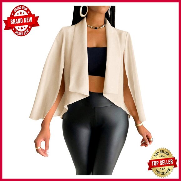 Jackets & Blazers - Cropped Cape Sleeve Blazer Jacket Open Front Lightweight Polyester Business